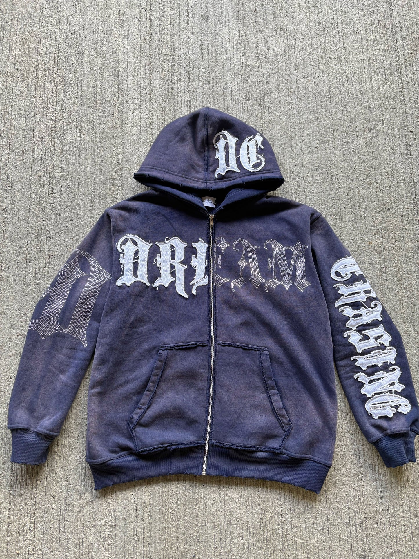 Dream Chasing Rhinestone/Distressed Embroidery Hoodie