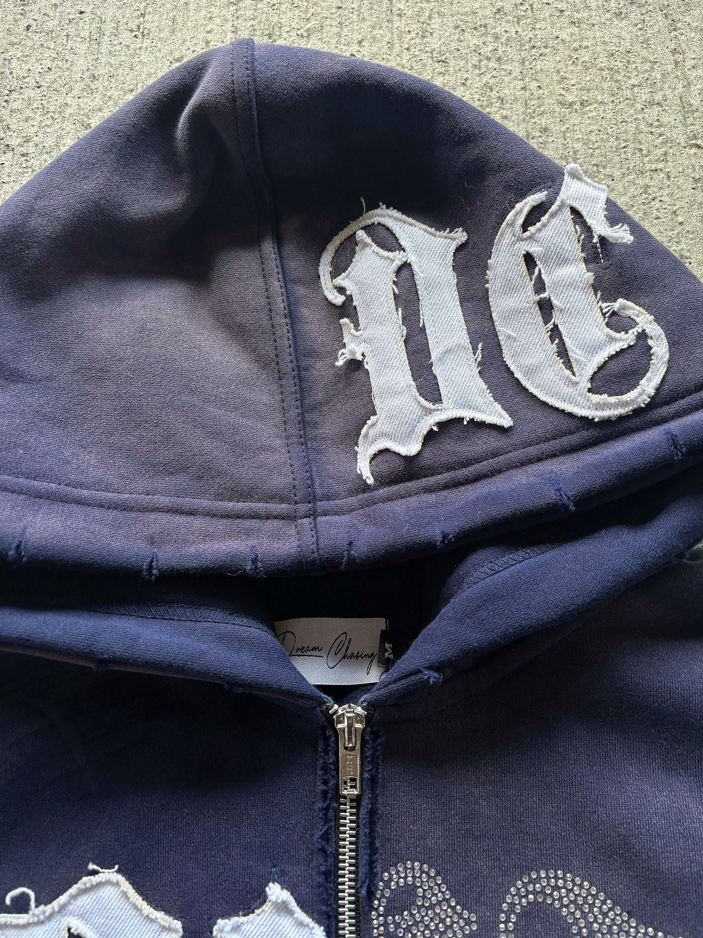 Dream Chasing Rhinestone/Distressed Embroidery Hoodie